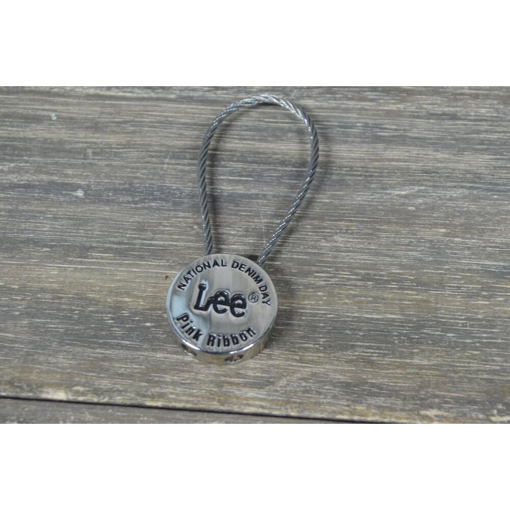 Lee Pink Ribbon Cable Loop Keychain Silver Tone National Denim Day